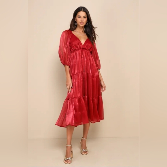 Lulu's Deep Red Long Sleeve Dress, Womens Sz Large, New With Tags - Picture 1 of 10